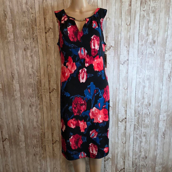 Ivanka Trump Floral Print Dress Size M Black Red Blue - Picture 1 of 10